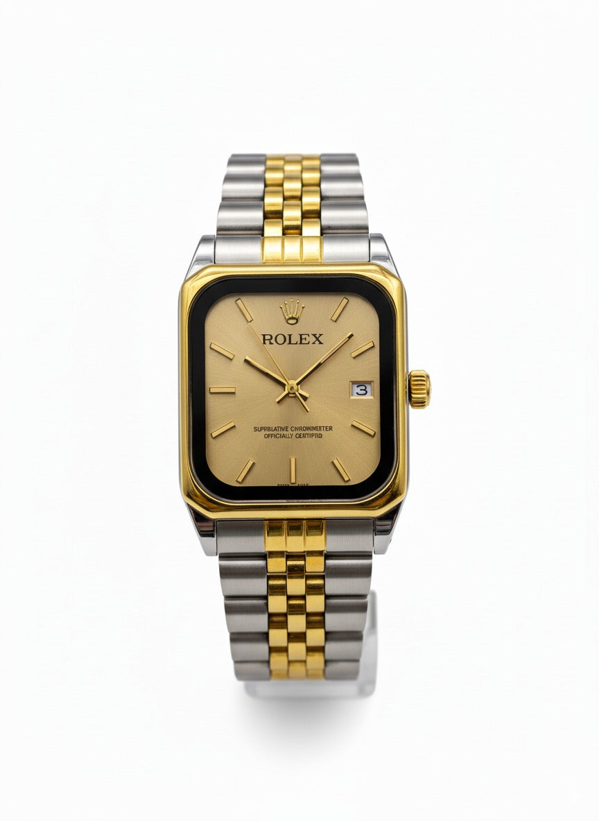 Rolex Élégance Carrée – Montre Femme Bicolore Dorée & Acier