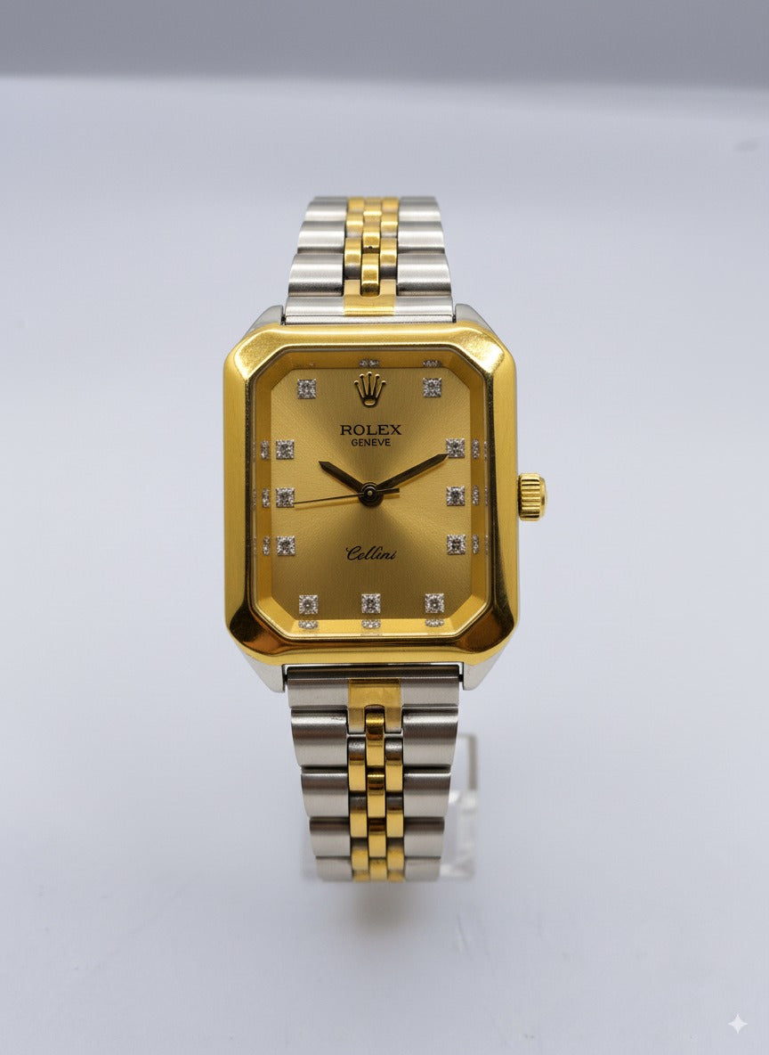 Rolex Cellini Rectangulaire – Montre Femme Dorée & Acier
