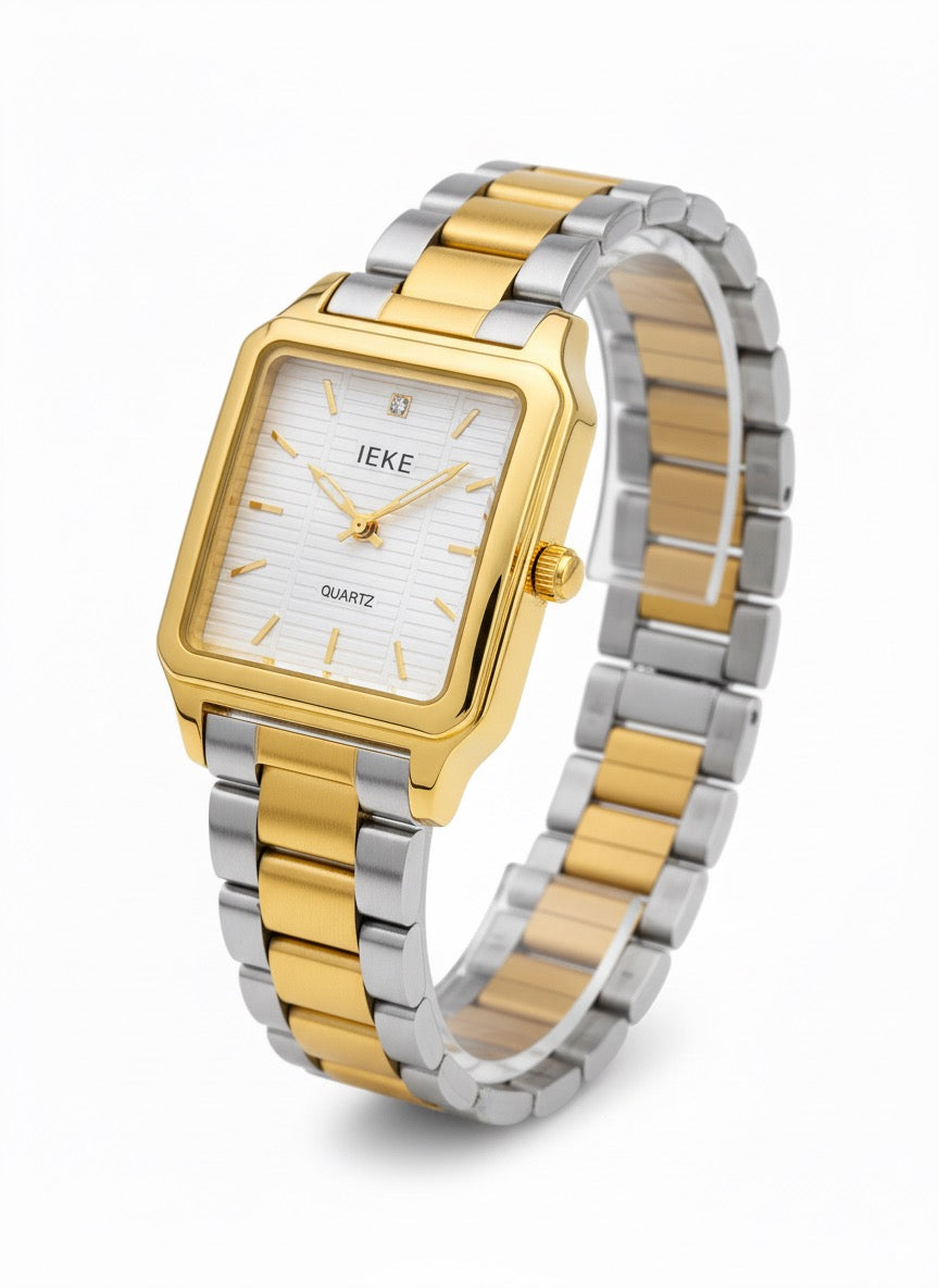 Montre IEKE Rectangle Bicolore – Élégance Dorée & Argentée Quartz