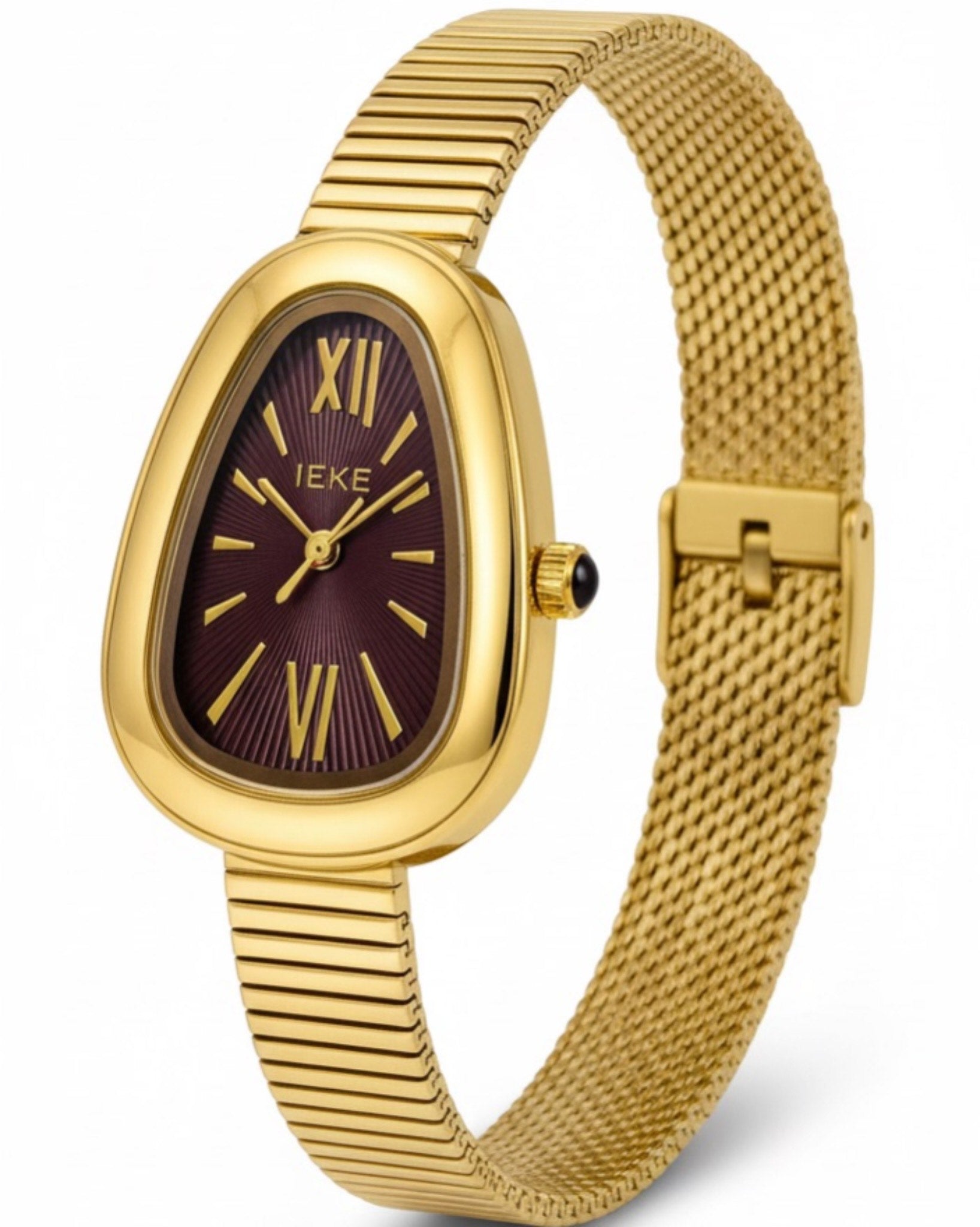 Montre IEKE Serpentina Dorée – Cadran Bordeaux Élégance